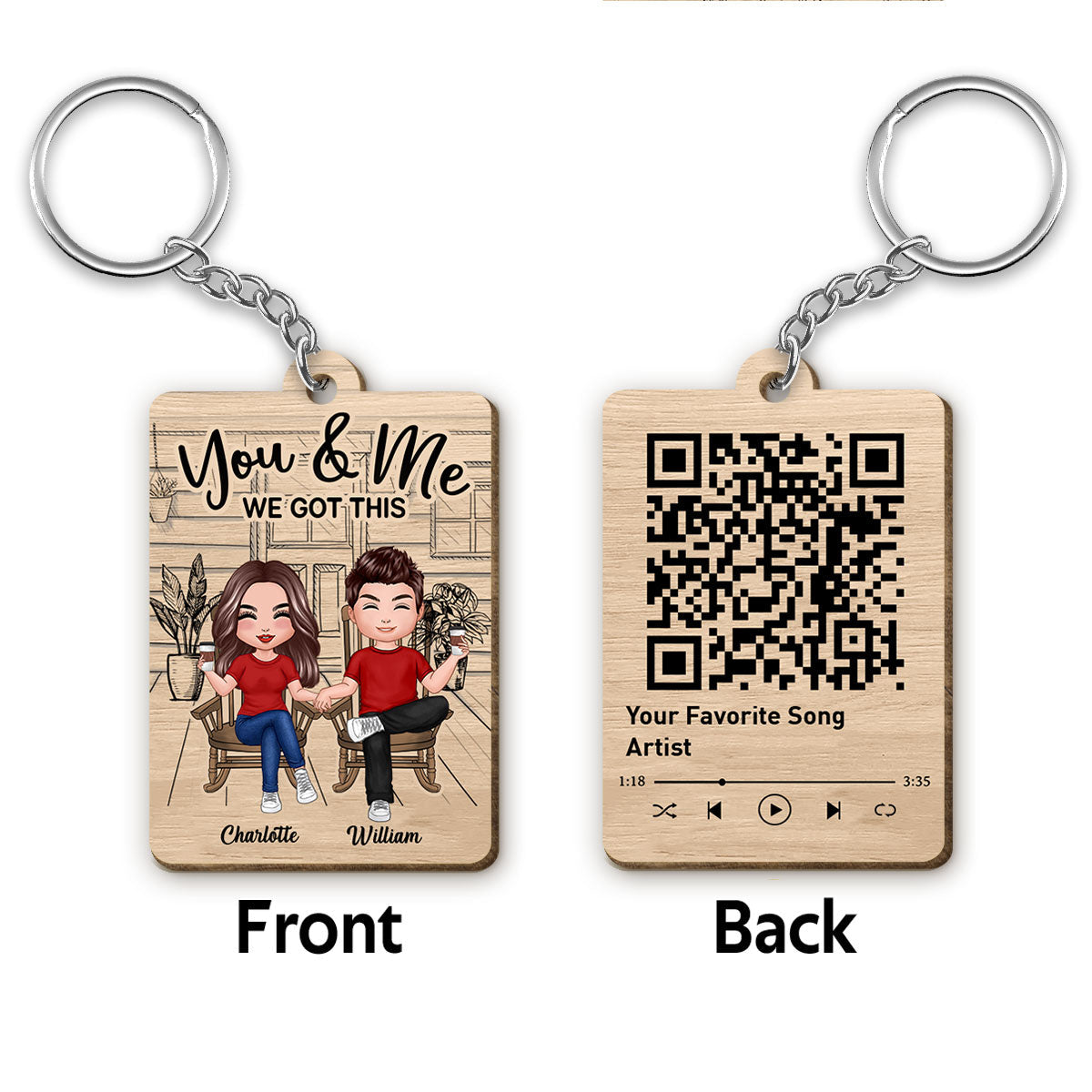 Couple We Got This Favorite Song Scannable QR Code Personalized Wooden Keychain