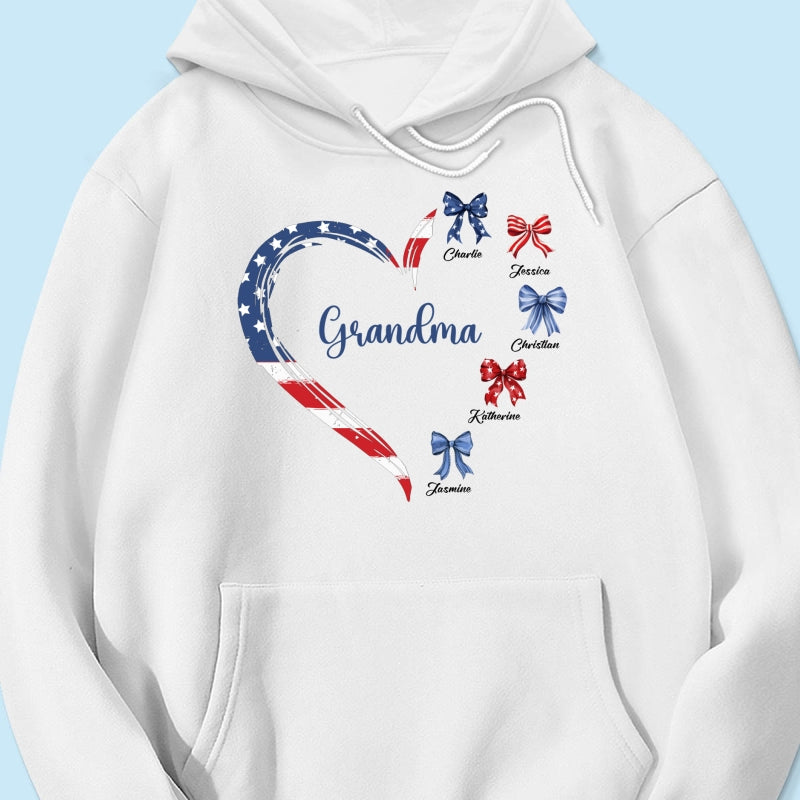 Proud American Grandma Mom Heart Bow Personalized Shirt