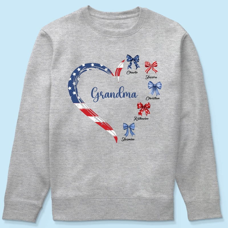Proud American Grandma Mom Heart Bow Personalized Shirt