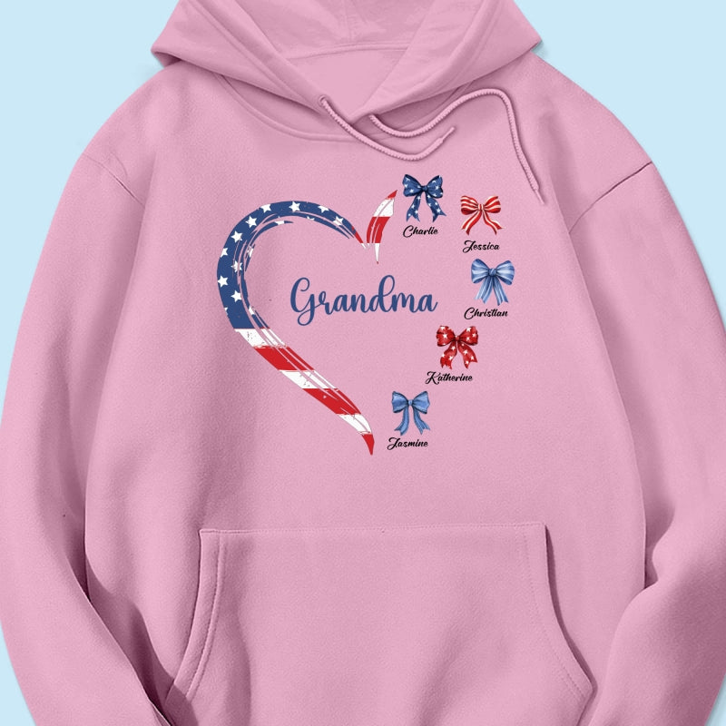 Proud American Grandma Mom Heart Bow Personalized Shirt