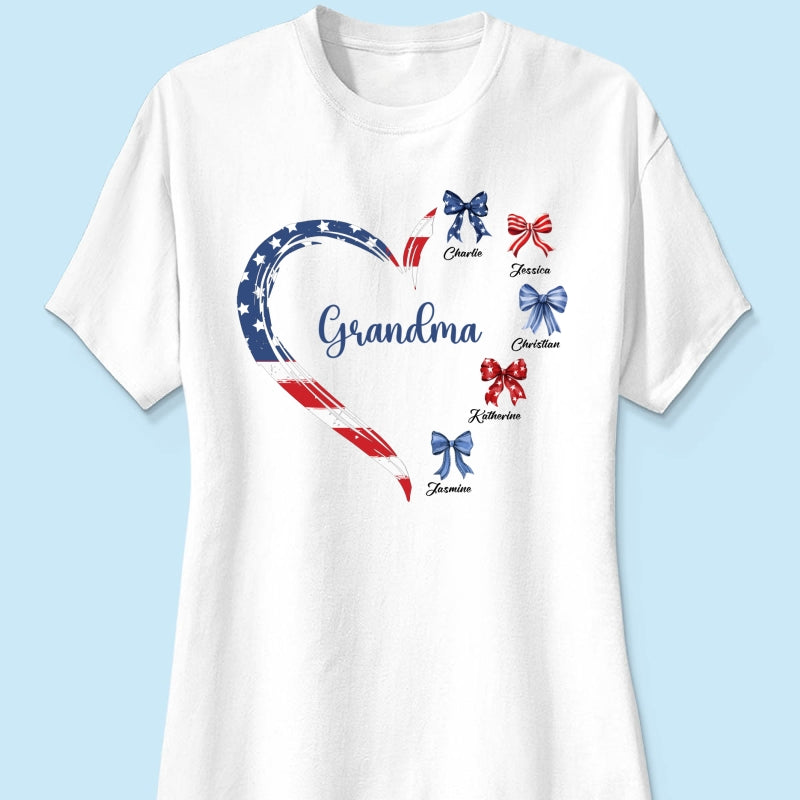 Proud American Grandma Mom Heart Bow Personalized Shirt