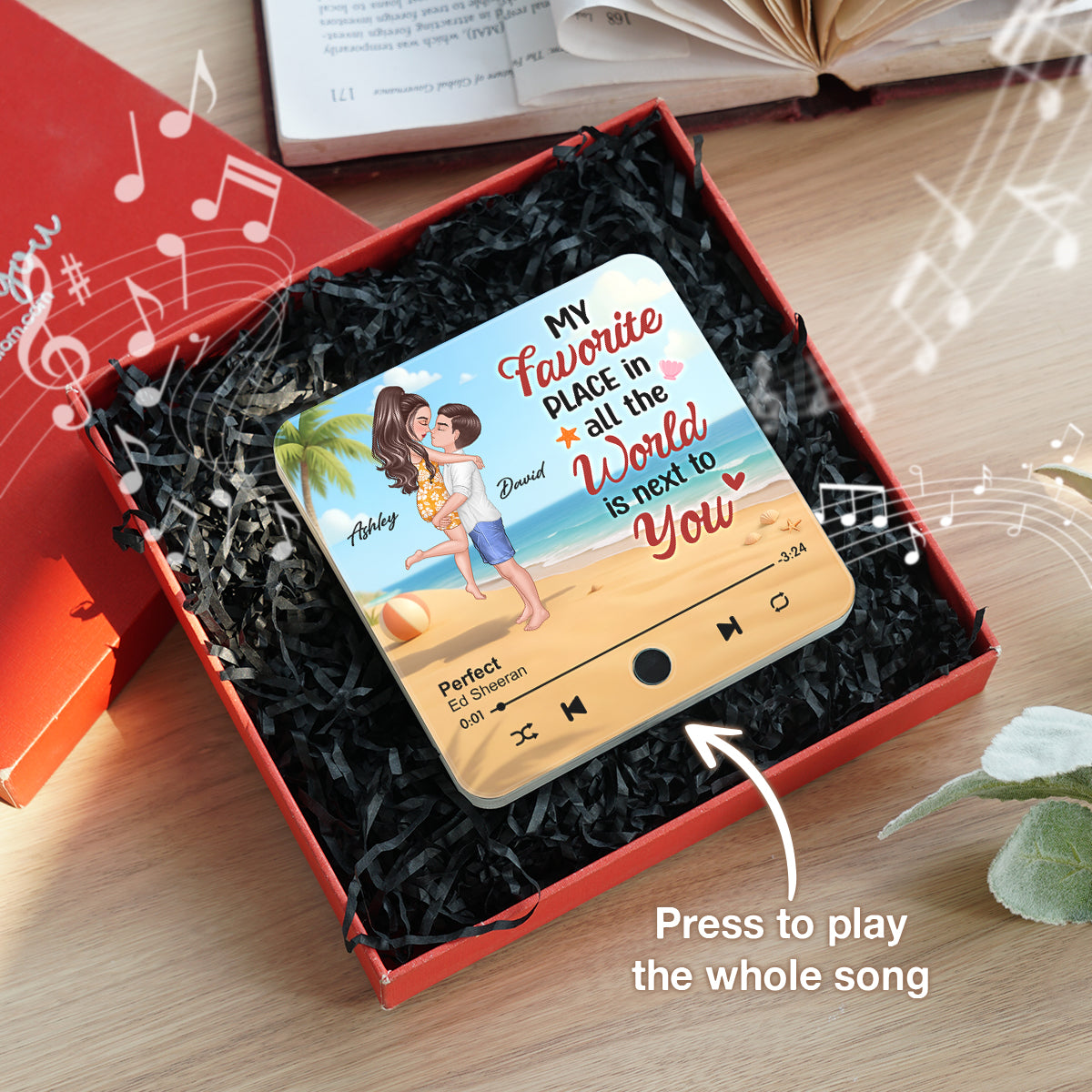 My Favorite Place in All the World is Next to You, Summer Hugging Couple Personalized Music Fridge Magnet