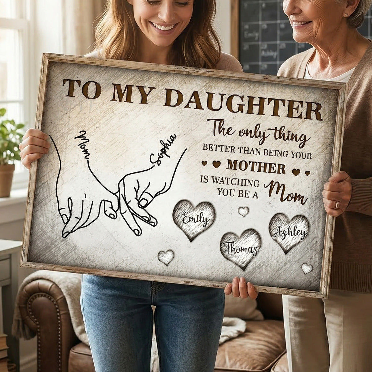 To My Daughter Mom And Daughter Holding Hands Custom Kids Names -Personalized Wall Art, Poster, Canvas- Mother's Day Gift For Daughter