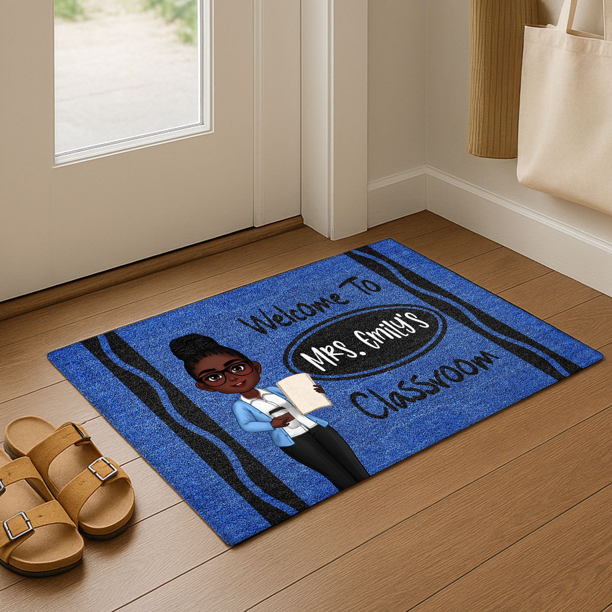 Teacher Crayon Pattern Welcome To Classroom - Personalized Doormat - Back To School Gift, Classroom Decoration