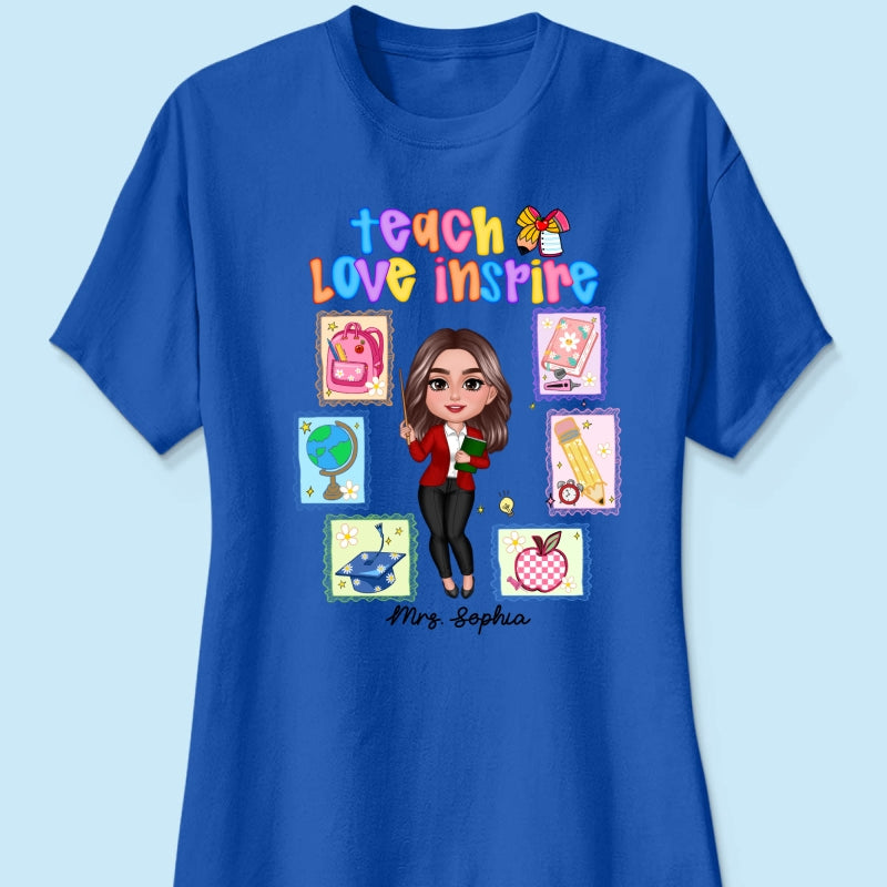 Teach Love Inspire Preppy School Thing Stamp Teacher Personalized Shirt, Back to School