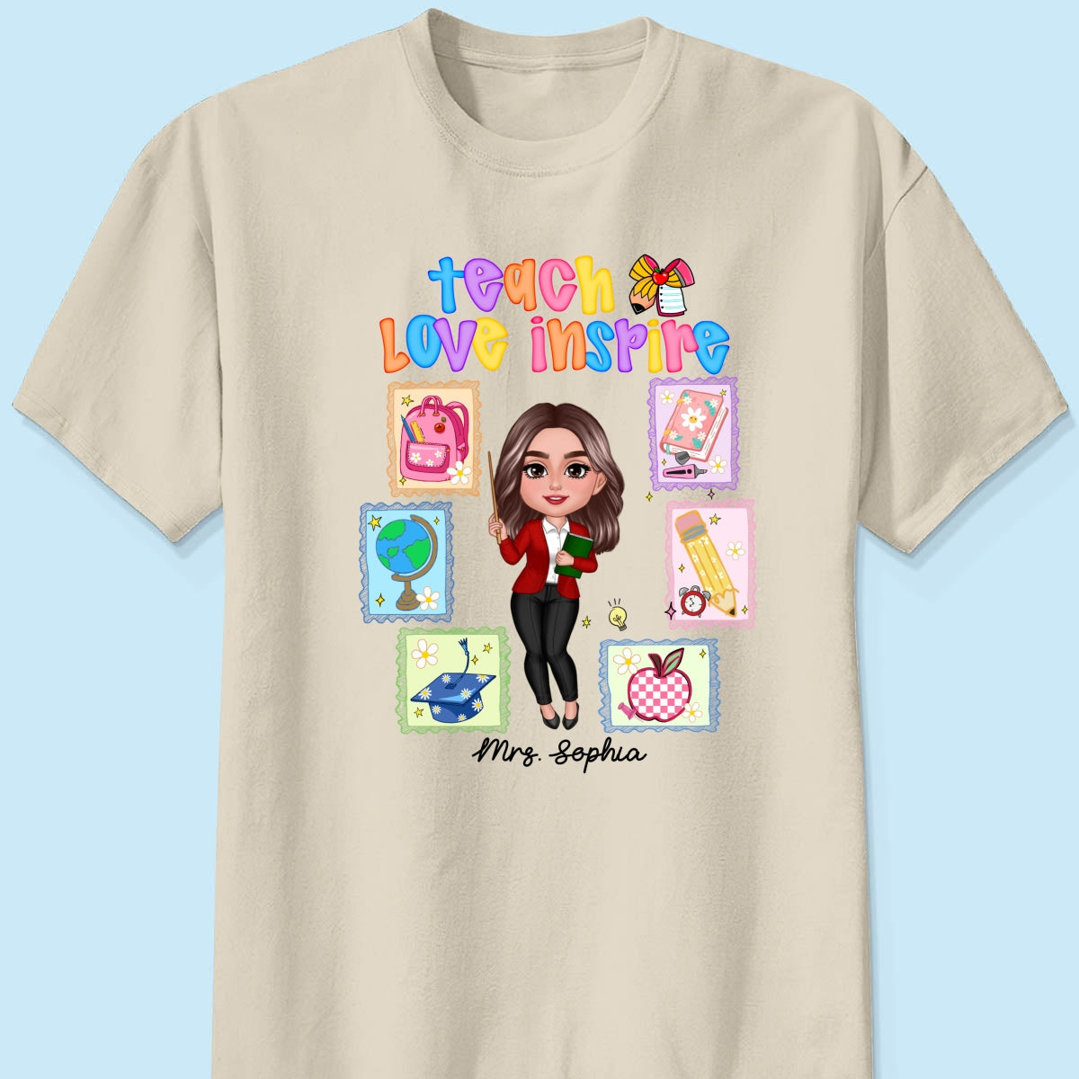 Teach Love Inspire Preppy School Thing Stamp Teacher Personalized Shirt, Back to School