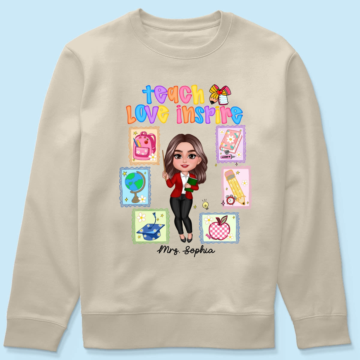 Teach Love Inspire Preppy School Thing Stamp Teacher Personalized Shirt, Back to School