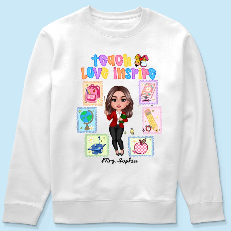 Teach Love Inspire Preppy School Thing Stamp Teacher Personalized Shirt, Back to School