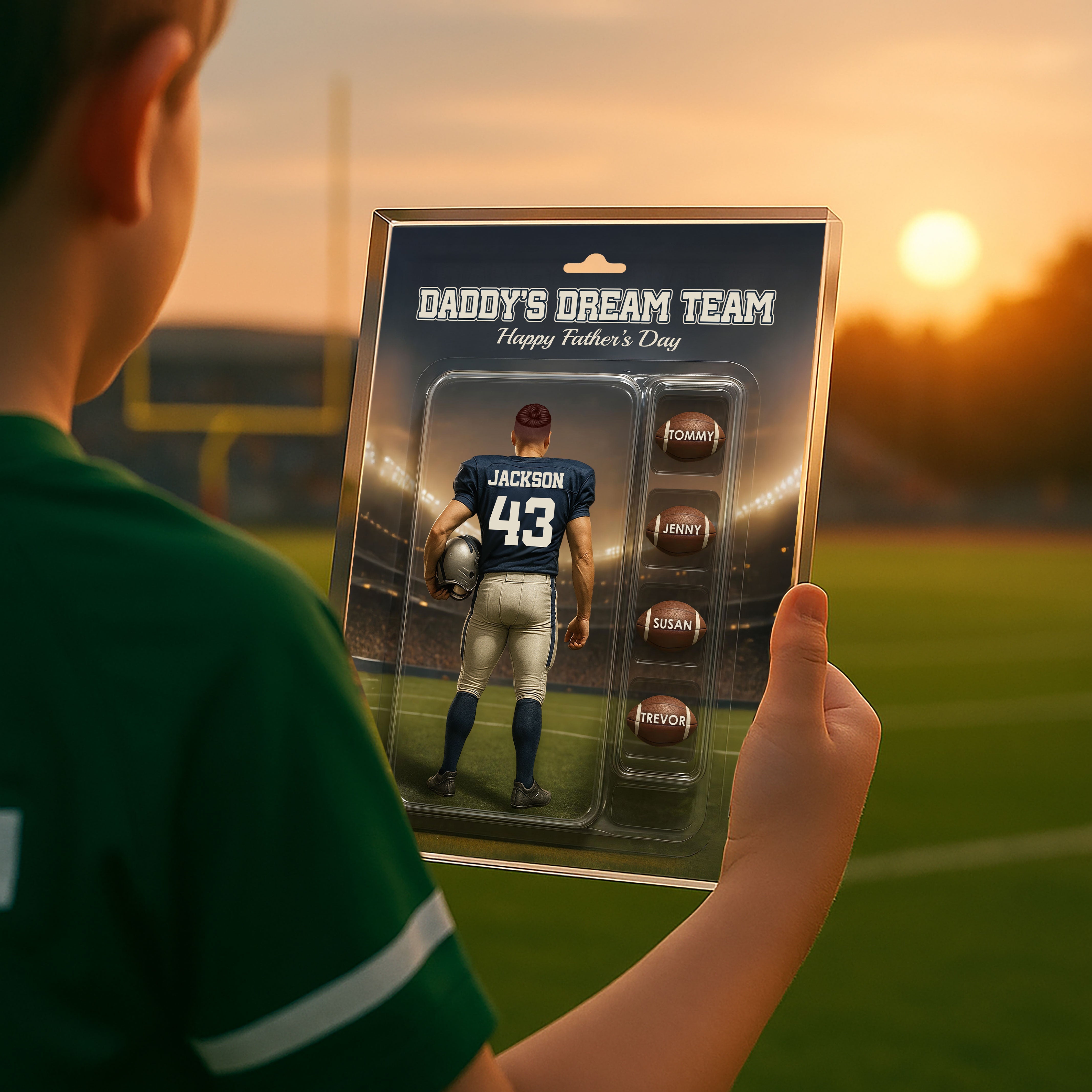 Custom Figure Football Dad With Kids' Names Personalized Acrylic Block Plaque, Perfect 2025  Gift For Him, For Dad, For Husband, For Football Lover