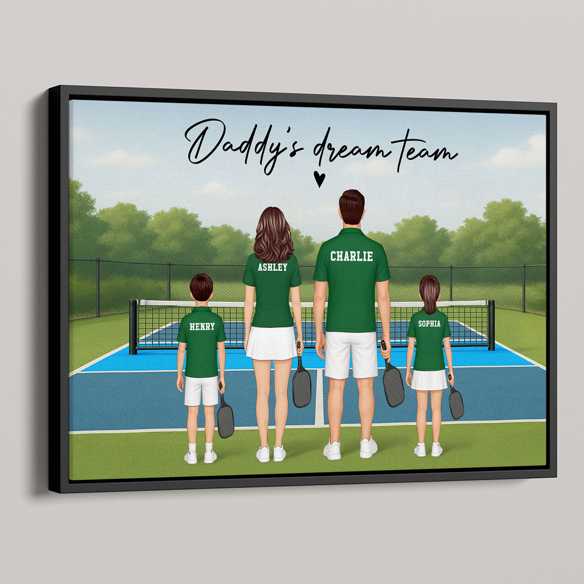 Daddy's Team Pickleball Family Back View Personalized Poster, Father's Day Gift