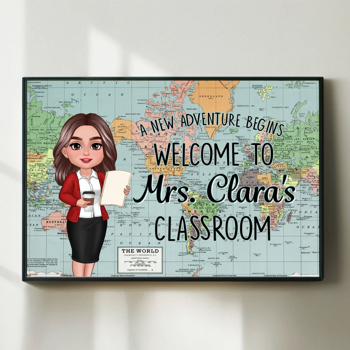 World Map Adventure Themed Welcome To Classroom Personalized Poster, Back To School, Classroom Decor