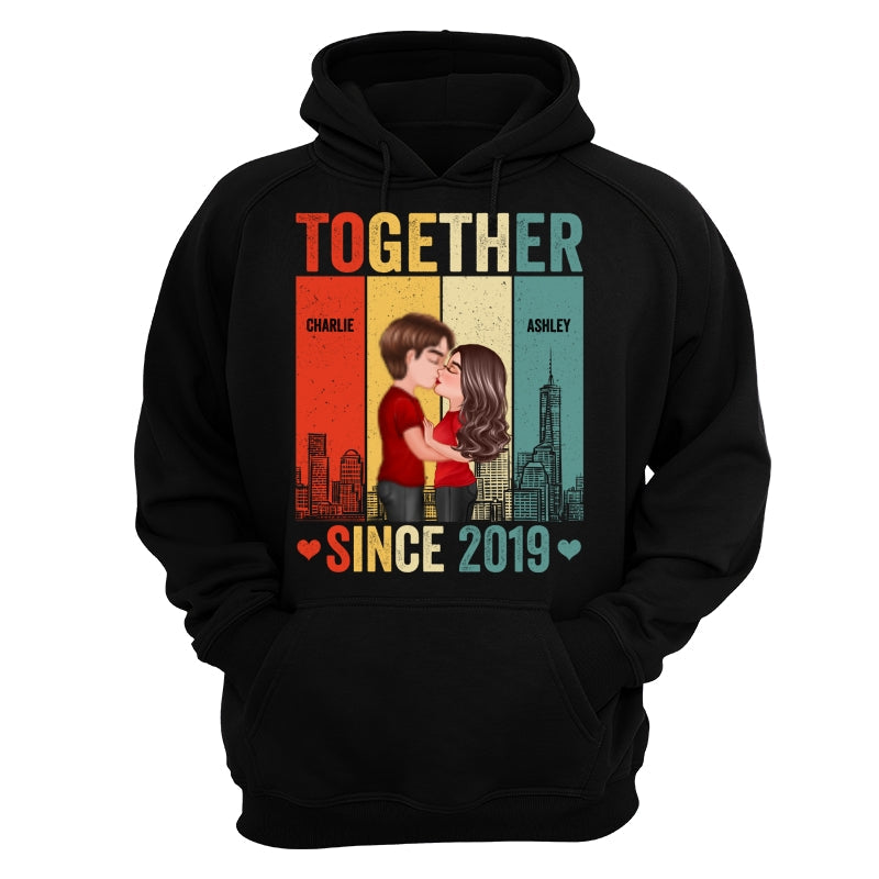 Couple Kissing Under Skyline Retro Personalized Shirt