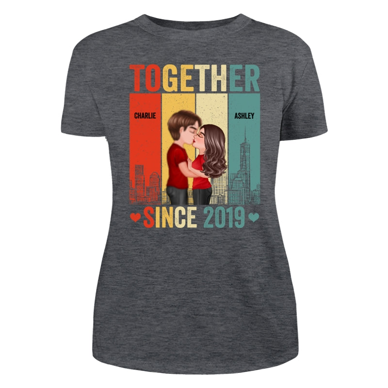 Couple Kissing Under Skyline Retro Personalized Shirt
