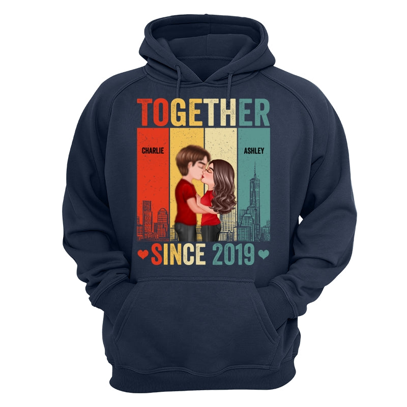 Couple Kissing Under Skyline Retro Personalized Shirt