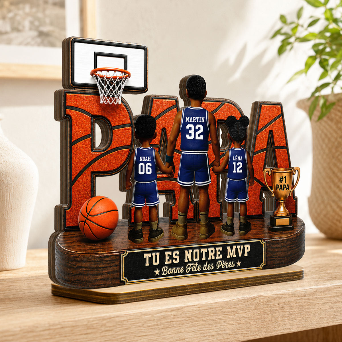 Papa basketteur lgendaire - Tu es notre MVP - Plaque personnalise en bois 2 couches - Cadeau de Fte des Pres pour papa, mari et fans de basketball