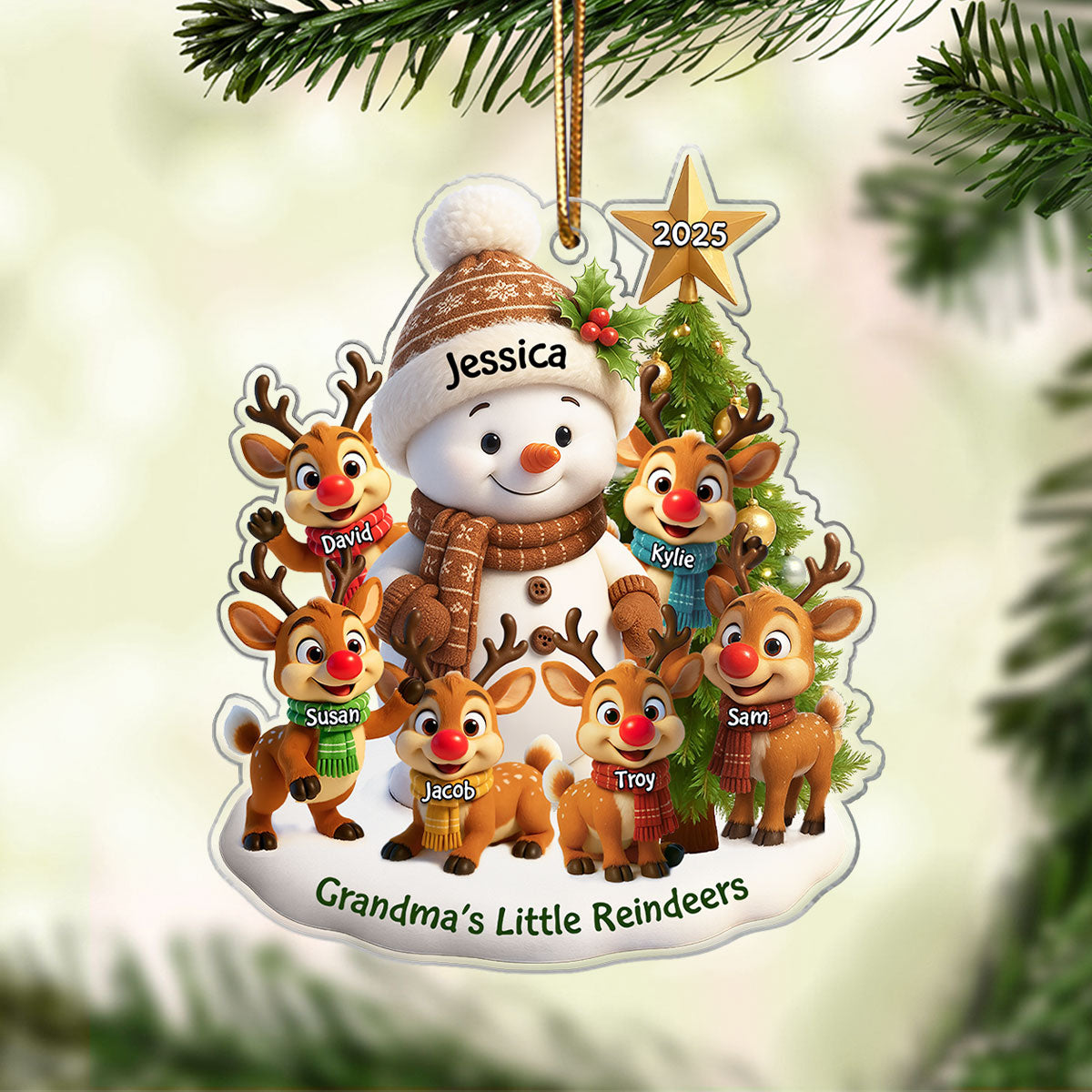 Grandma's Little Reindeers Personalized Acrylic Ornament, Christmas Gift for Grandma