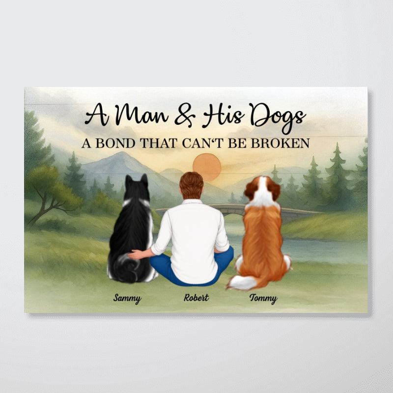 Retro Mountain A Man A Girl And His Dog A Bond That Can't Be Broken Personalized Poster, Gift for Dog Dad, Dog Mom