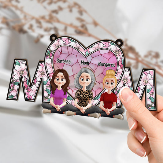 We Love You Mom New Version - Personalized Window Hanging Suncatcher Ornament