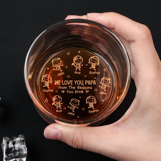 Father's Day Gifts, We Love You, Papa From The Reasons You Drink - Custom Title For Dad, Grandpa - Personalized Engraved Whiskey Glass
