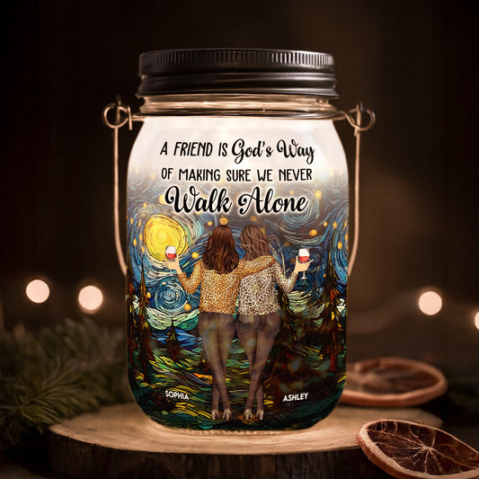 We Never Walk Alone - Personalized Solar Mason Jar Light