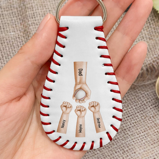 Father's Day Gifts, We Scored A Home Run When We Got You As Our Dad - Personalized Leather Baseball Keychain