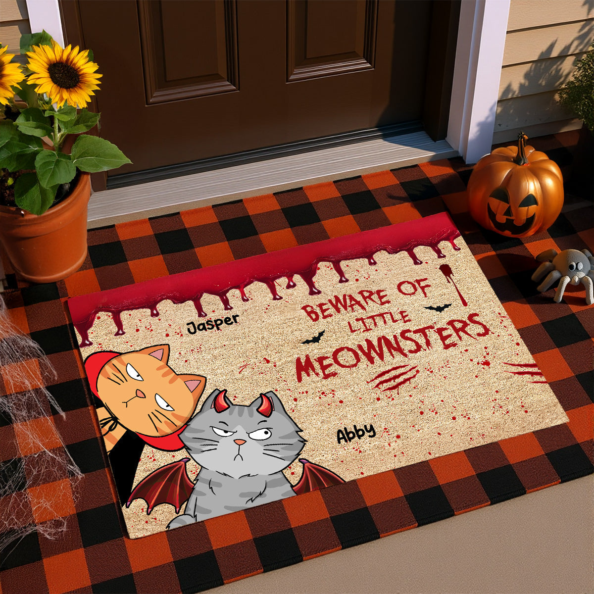 Halloween Beware Of Little Monsters Cats Personalized Doormat