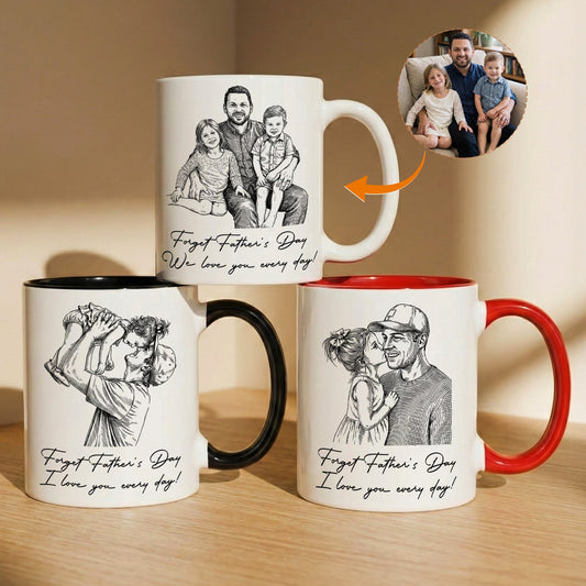 Father's Day Gifts, We Love You Father's Day Gift For Him Photo Sketch Line Art - Personalized Mug