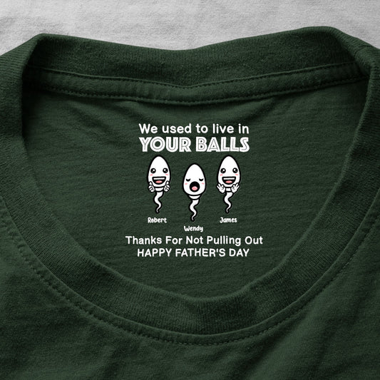 Father's Day Gifts, We Used To Live In Your Balls - Funny Hidden Shirt In Neck Father's Day Gifts For Dad - Personalized Shirt