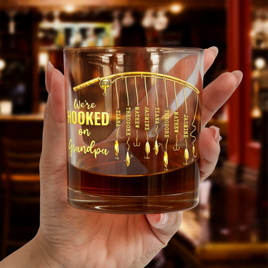 Father's Day Gifts, We're Hooked On Daddy Custom Kids' Names - Personalized Whiskey Glass
