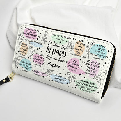 When Life Is Hard Remember - Personalized Leather Long Wallet