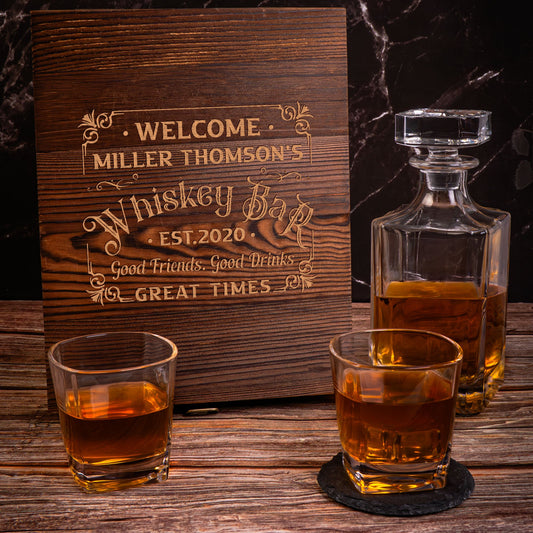 Father's Day Gifts, Whiskey Bar Man Cave - Rum, Gin, Bourbon Decors - Personalized Whiskey Decanter Set