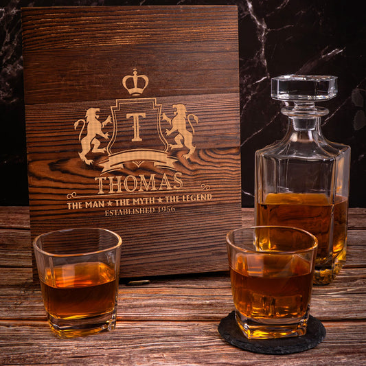 Father's Day Gifts, Whiskey Gifts For Men, Him - Man The Myth The Legend - Personalized Whiskey Decanter Set