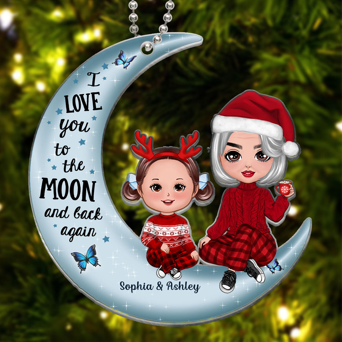 Love To The Moon Doll Grandma Grandkids Personalized Acrylic Ornament