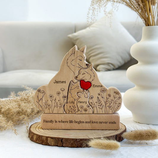 Wolf Family Floral Mother's Day Gift For Mum, Mom, Wife - Personalized Puzzle
