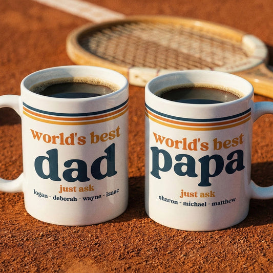 Father's Day Gifts, World’s Best Dad Grandpa Papa Retro 70s Father’s Day Gift With Kids’ Names - Personalized Mug