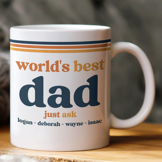 Father's Day Gifts, World’s Best Dad Grandpa Papa Retro 70s Father’s Day Gift With Kids’ Names - Personalized Mug