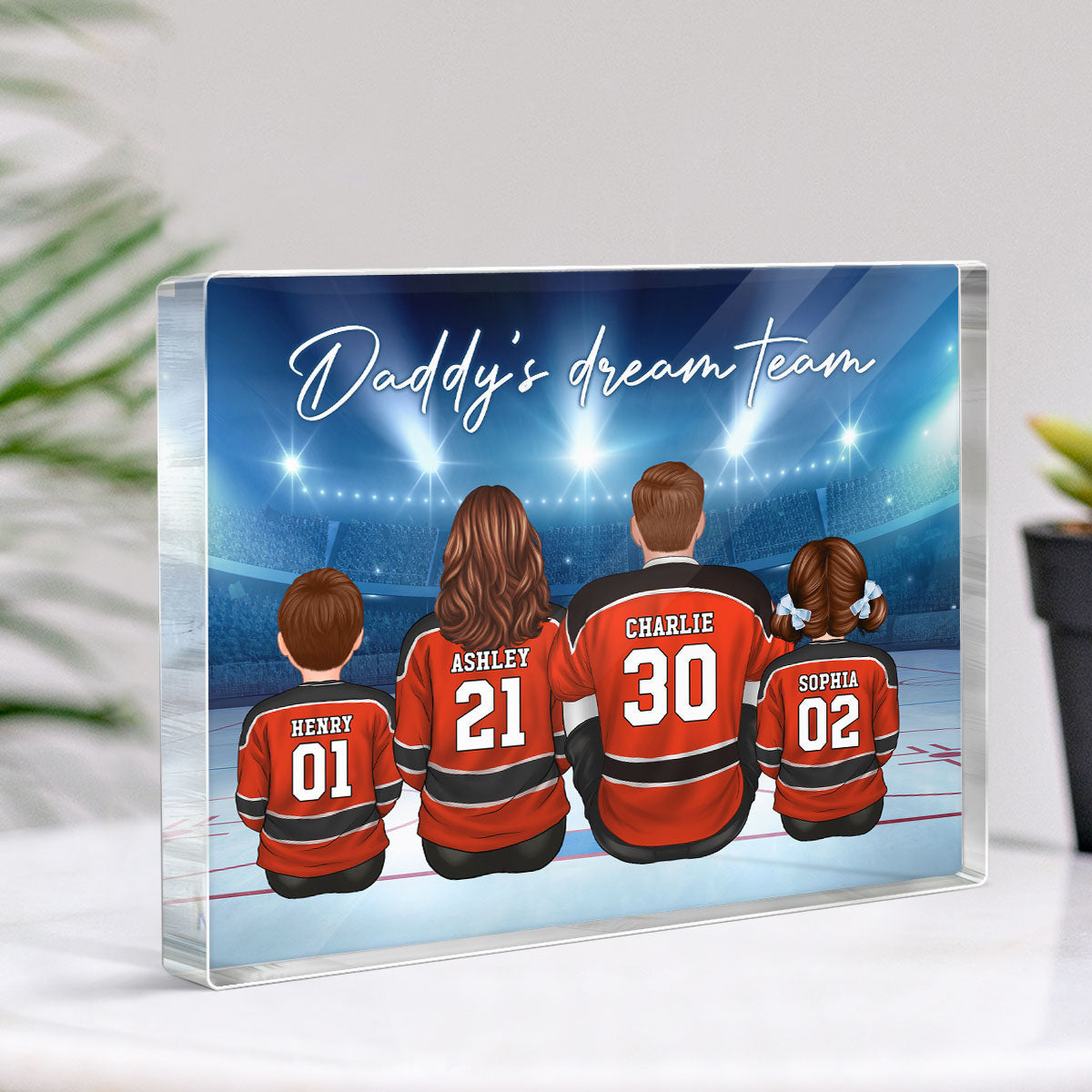 Daddy's Team Hockey Family Sitting Personalized Acrylic Block, Unique  Gift for Dad, Gift for Husband