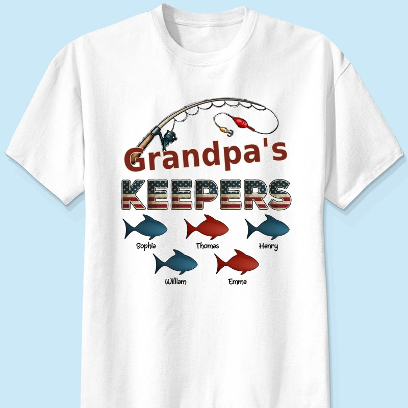 Nation Flag Grandpa's Keepers Fishing 4th Of July Personalized Shirt