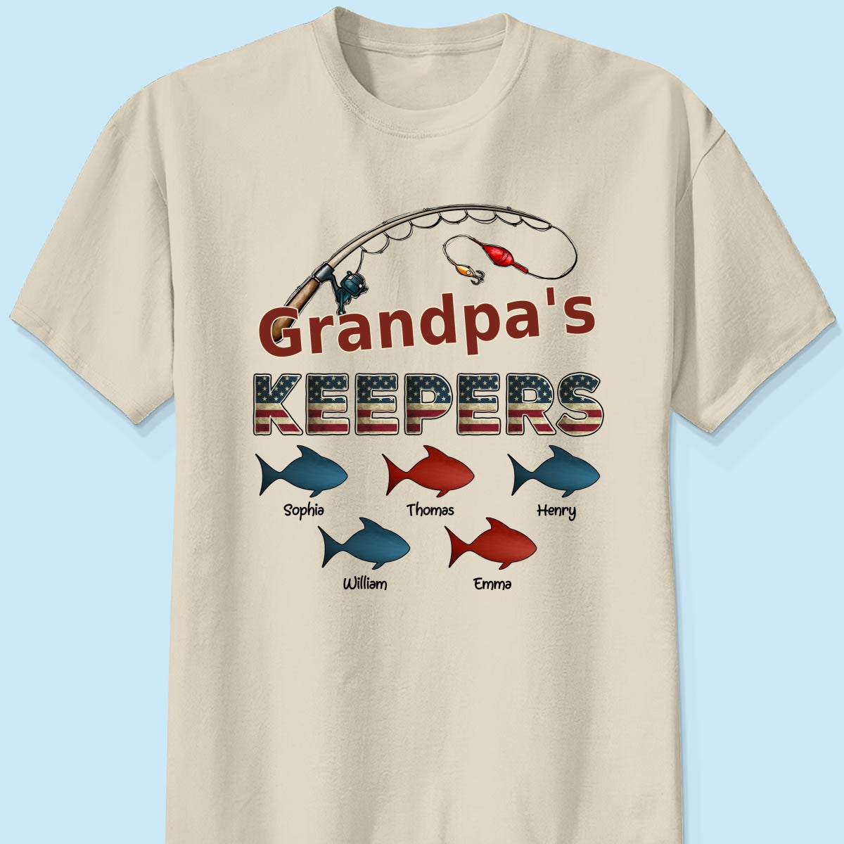 Nation Flag Grandpa's Keepers Fishing 4th Of July Personalized Shirt