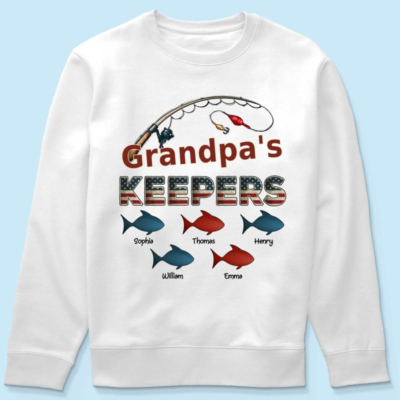 Nation Flag Grandpa's Keepers Fishing 4th Of July Personalized Shirt