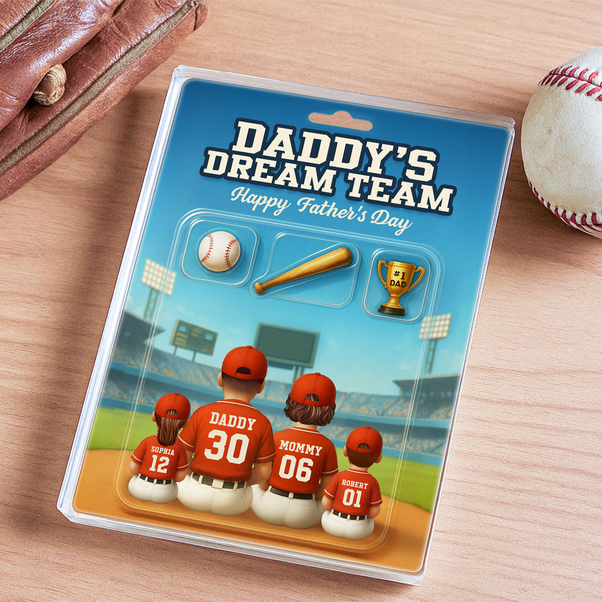 3D Effect Custom Figure Baseball Family Daddy's Dream Team Personalized Flat Acrylic Block Plaque, Unique  Gift For Dad, Husband