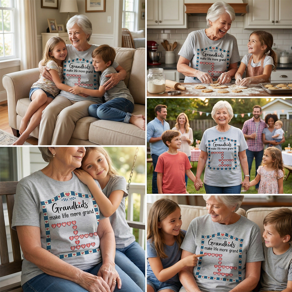 Old School Vintage Grandkids Names Crossword Puzzle Art - Personalized Shirt - Gift For Grandma