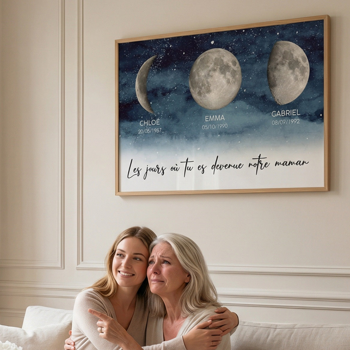 Nuit toile Le jour o tu es devenue Maman, Mamie – Affiche personnalise avec phases de lune de naissance – Cadeau de Fte des Mres pour Maman ou Mamie
