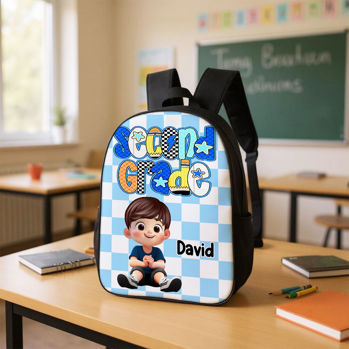 Retro Back to School Preppy Kindergarten Kid, First Day, Pre-K to Fourth Grade Personalized Backpack