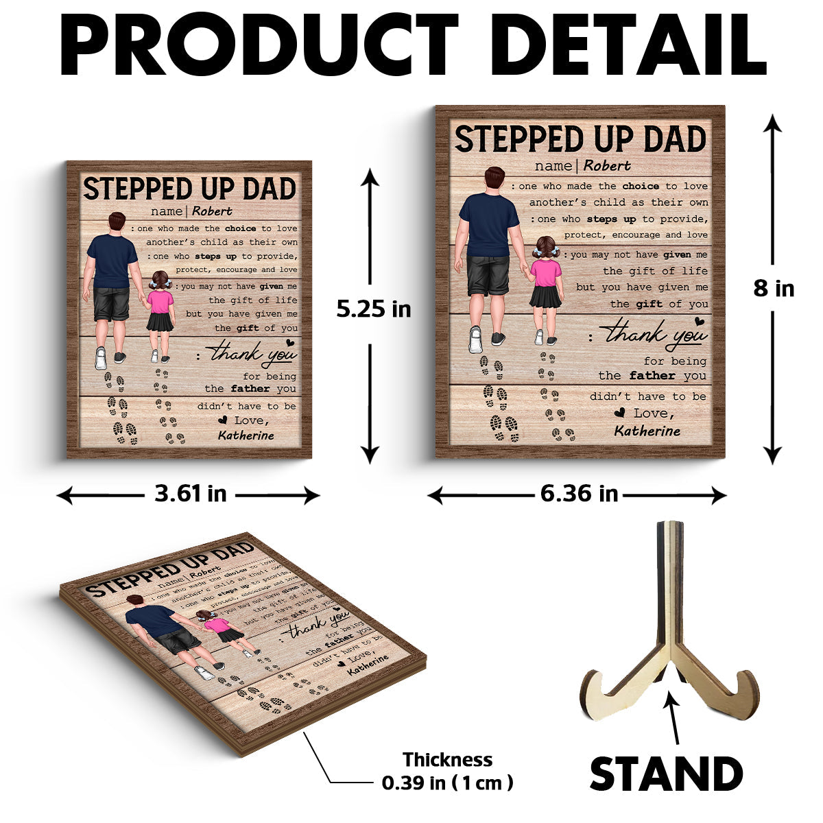 Stepped Up Dad Happy  Gift Personalized 2-Layer Wooden Plaque