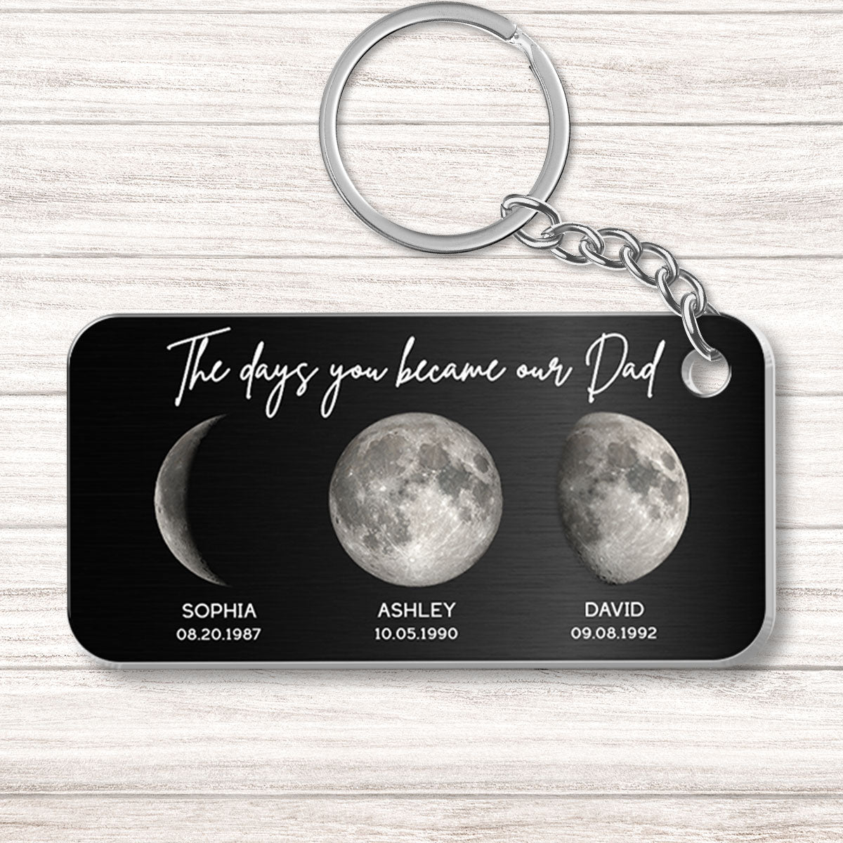 The Days You Became Our Dad Custom Birthday Moon Phase Personalized Metal Keychain
