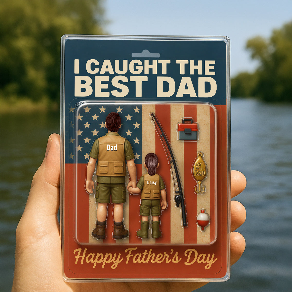 I Caught The Best Dad Custom Fishing Action Figure Personalized Acrylic Block Plaque,  Gift for Dad