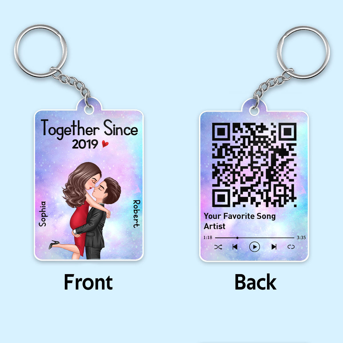 Hugging Kissing Doll Couple Together Since Favorite Song Scannable QR Code - Personalized Acrylic Keychain