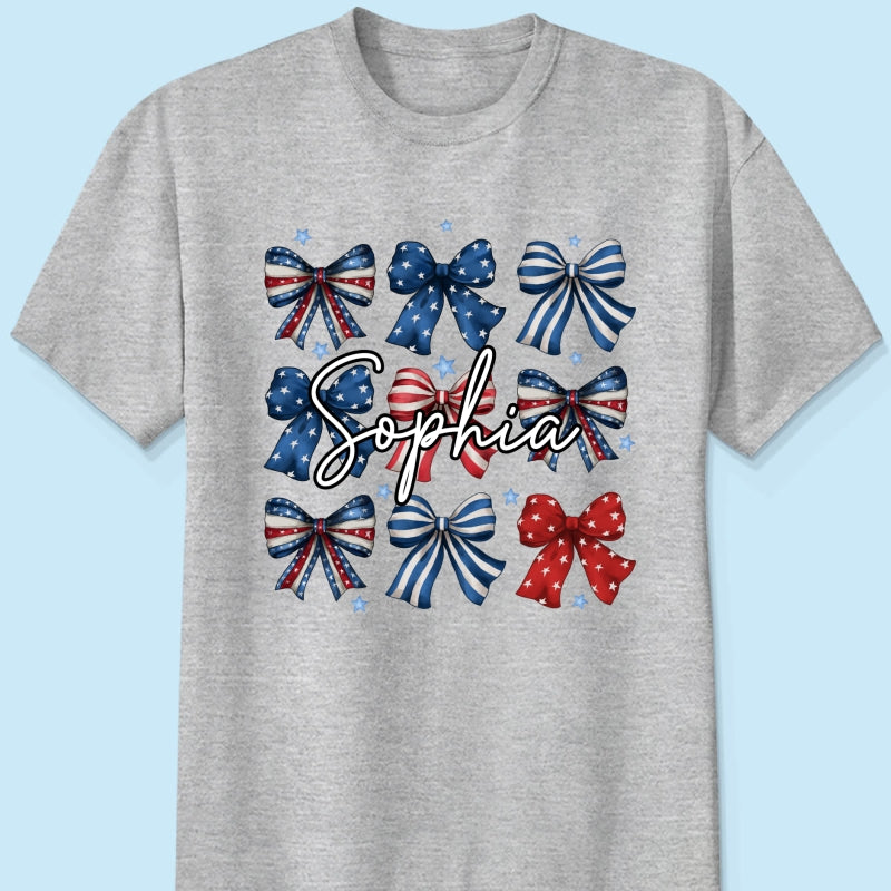 Coquette American Bows 4th Of July Independence Day Personalized Shirt, Gift For Mom, Wife, Girlfriend