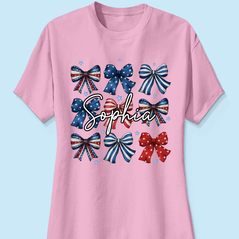 Coquette American Bows 4th Of July Independence Day Personalized Shirt, Gift For Mom, Wife, Girlfriend